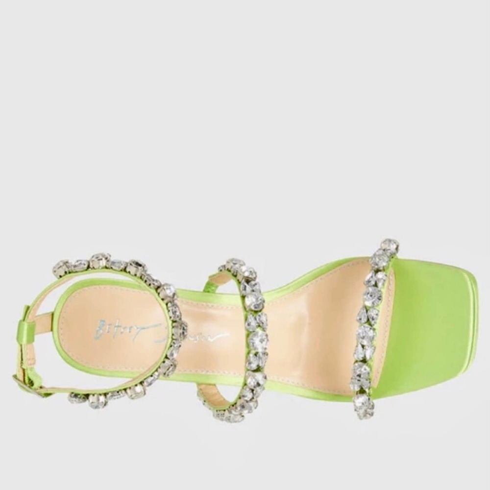 NWT Betsey Johnson Perry Citron Neon Green Rhinestone Strappy Heels Size 8.5 - Picture 9 of 12